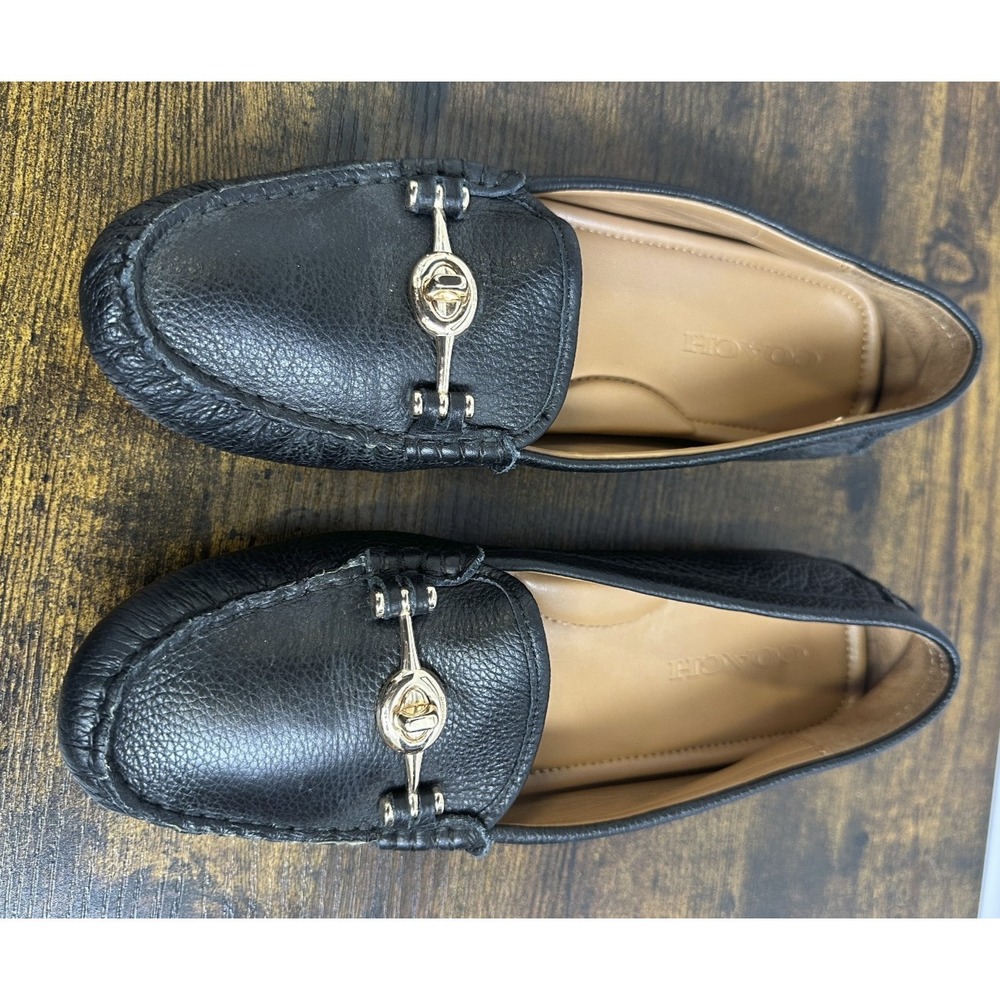 Coach Arlene Black Leather Driving Loafers 8B Turnlock Gold Quiet Luxury Flats - Picture 13 of 14